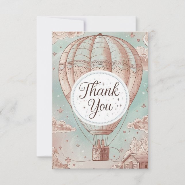 Whimsical Celestial Hot Air Balloon Thank You Card (Front)
