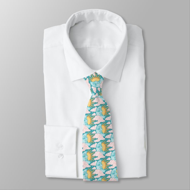 Whimsical Celestial Moon Sun Tie (Tied)