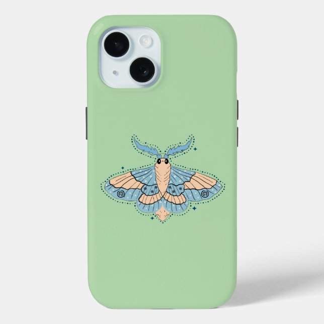 Whimsical Celestial Moth — Soft Blue & Peach Case-Mate iPhone Case (Back)