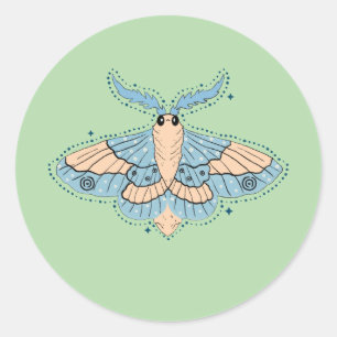 Whimsical Celestial Moth — Soft Blue & Peach Classic Round Sticker