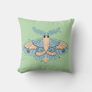 Whimsical Celestial Moth — Soft Blue & Peach Cushion
