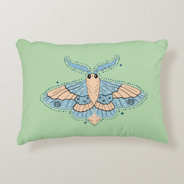 Whimsical Celestial Moth — Soft Blue & Peach Decorative Cushion (Front)