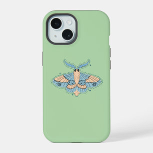 Whimsical Celestial Moth — Soft Blue & Peach iPhone 15 Case