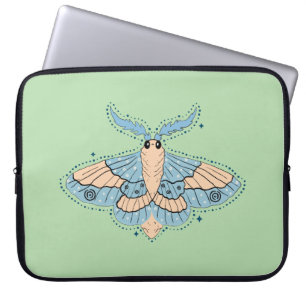 Whimsical Celestial Moth — Soft Blue & Peach Laptop Sleeve