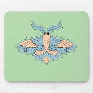 Whimsical Celestial Moth — Soft Blue & Peach Mouse Mat
