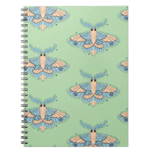 Whimsical Celestial Moth — Soft Blue & Peach Notebook