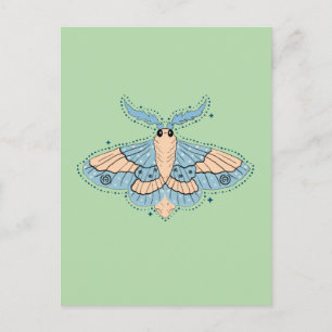 Whimsical Celestial Moth — Soft Blue & Peach Postcard