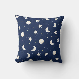 Whimsical Celestial Pattern of Moons and Stars Cushion