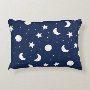 Whimsical Celestial Pattern of Moons and Stars Decorative Cushion