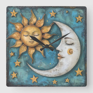 Whimsical Celestial  Square Wall Clock