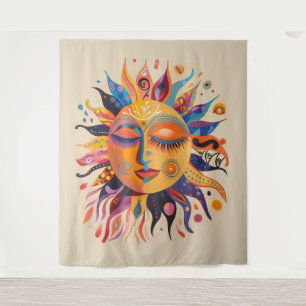 Whimsical Celestial Sun Tapestry