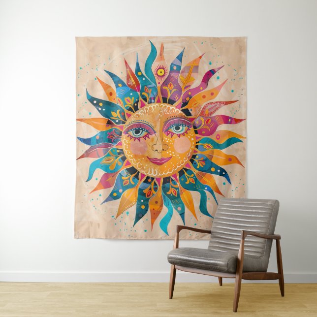 Whimsical Celestial Sun Tapestry (In Situ)