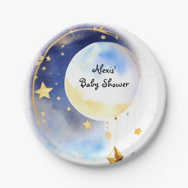 Whimsical Celestial Watercolor Baby Shower Paper Plate (Front)