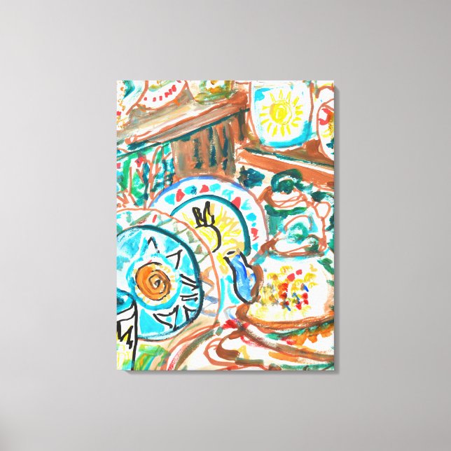 Whimsical Ceramic Tea Set Canvas Print (Front)