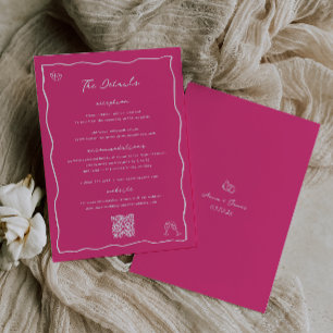 Whimsical Cerise Pink Doodle Wedding Details Card