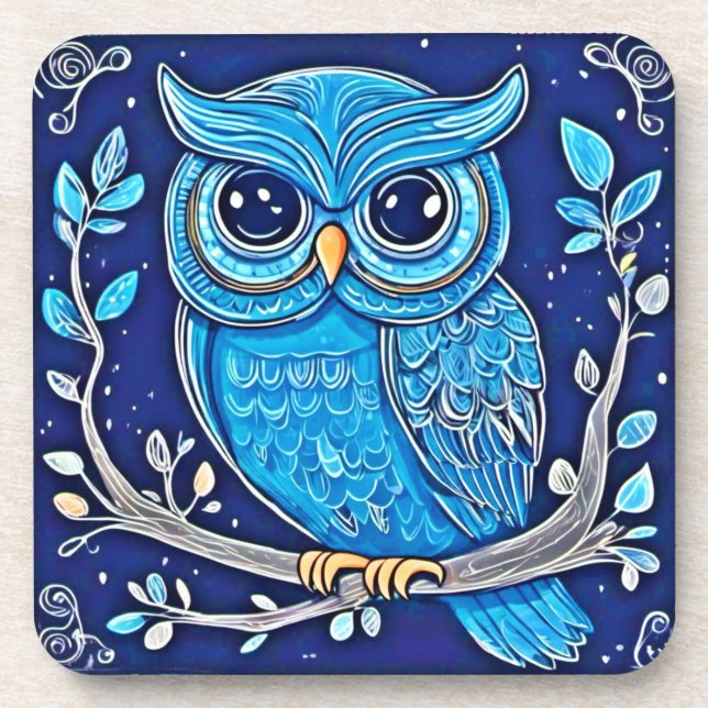 Whimsical Chalk Owl Coaster (Front)