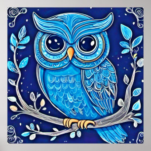 Whimsical Chalk Owl Poster