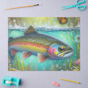 Whimsical Chalk-Pastel Trout Fish Decoupage  Tissue Paper