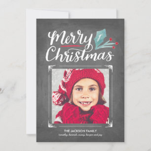 Whimsical Chalkboard Hand Lettered Christmas Photo Holiday Card