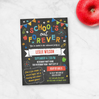 Whimsical Chalkboard School Teacher Retirement Invitation