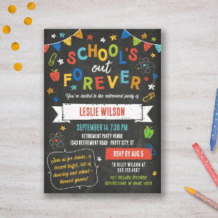 Whimsical Chalkboard School Teacher Retirement Invitation