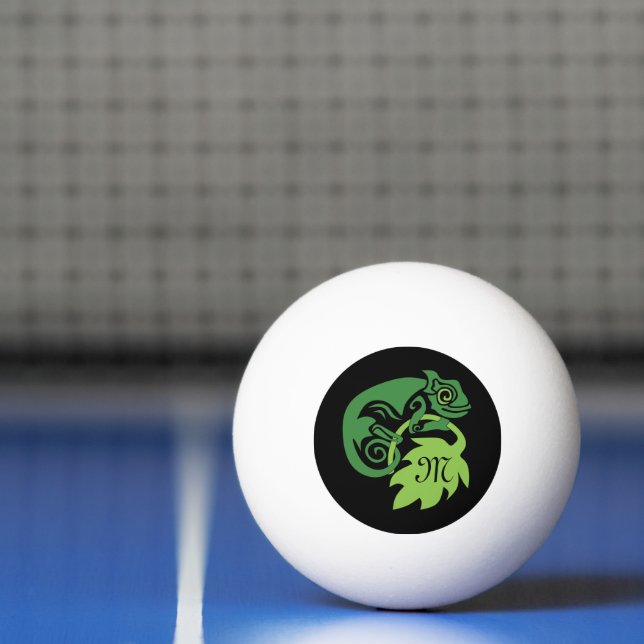 Whimsical Chameleon Climbing on Hops Monogram Ping Pong Ball (Net)