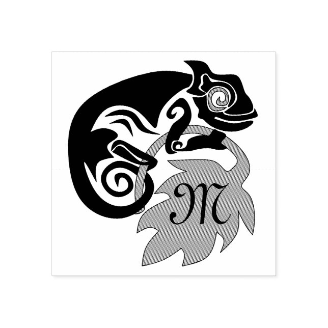 Whimsical Chameleon Climbing on Hops Monogram Rubber Stamp (Imprint)