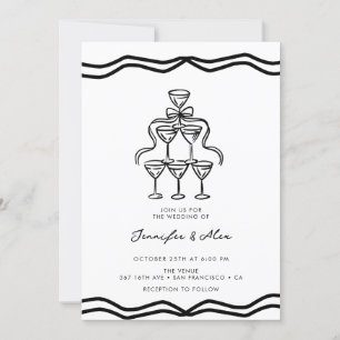Whimsical Champagne Bow Wedding Invitation