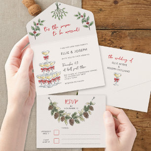 Whimsical Champagne Holiday Wedding All In One Invitation