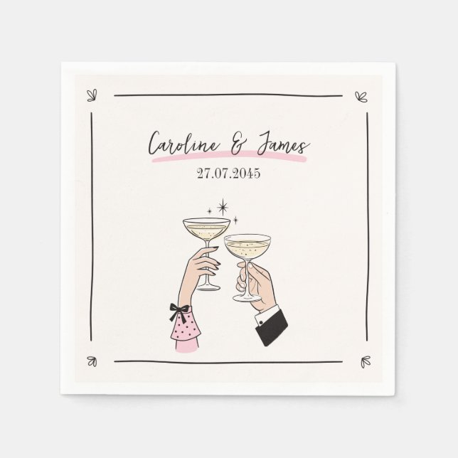 Whimsical Champagne Toast Wedding Napkins  (Front)