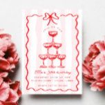 Whimsical Champagne Tower Bow Pink Stripe Birthday Invitation<br><div class="desc">Celebrate in style with this Whimsical Champagne Tower Bow Birthday Invitation, perfect for setting a playful yet elegant tone for your special day. Featuring a hand-drawn champagne tower adorned with a charming bow and a soft pink striped background, this invitation blends fun and sophistication. The whimsical design is ideal for...</div>