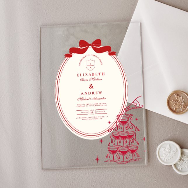 Whimsical Champagne Tower Doodle Wedding Acrylic Invitations (Creator Uploaded)