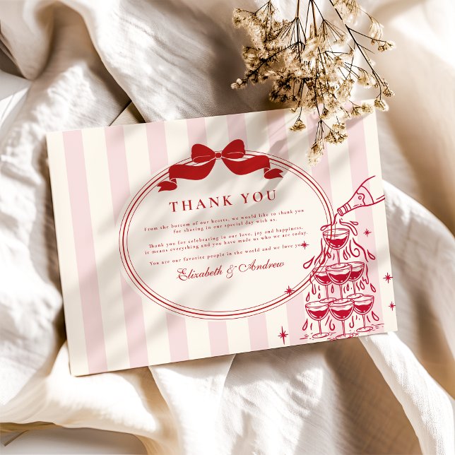 Whimsical Champagne Tower Doodle Wedding Thank You Card (Creator Uploaded)