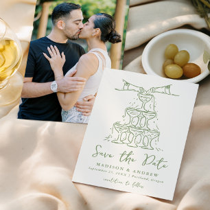 Whimsical Champagne Tower Green Photo Wedding Save The Date