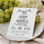 Whimsical Champagne Tower Handwritten Wedding  Save The Date<br><div class="desc">Announce your special day in style with the Whimsical Champagne Tower Save the Date. This exquisite card features a chic black line art illustration of stacked champagne glasses, with champagne gracefully trickling down, set against a cream background. "Save the Date" is elegantly displayed in a black handwritten script, adding a...</div>