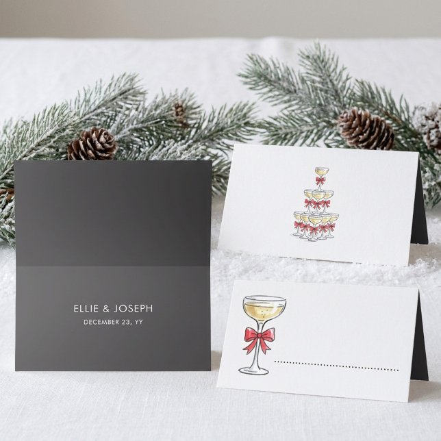Whimsical Champagne Tower Personalised Wedding Place Card (Place Cards from the Whimsical Champagne Tower Holiday wedding collection by Darling & May)