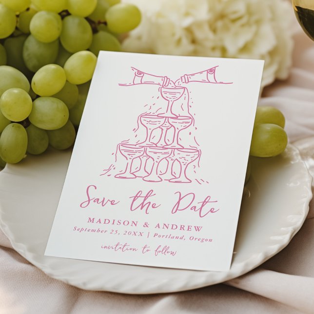 Whimsical Champagne Tower Pink Wedding Save The Date (Creator Uploaded)