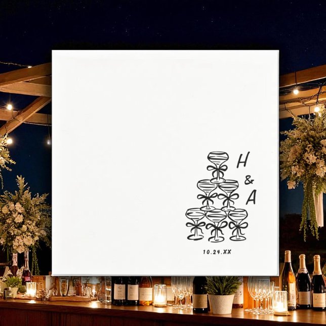 Whimsical Champagne Tower Wedding Cocktail Napkin (Creator Uploaded)