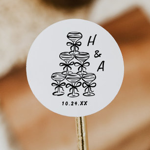 Whimsical Champagne Tower Wedding Favors Classic Round Sticker