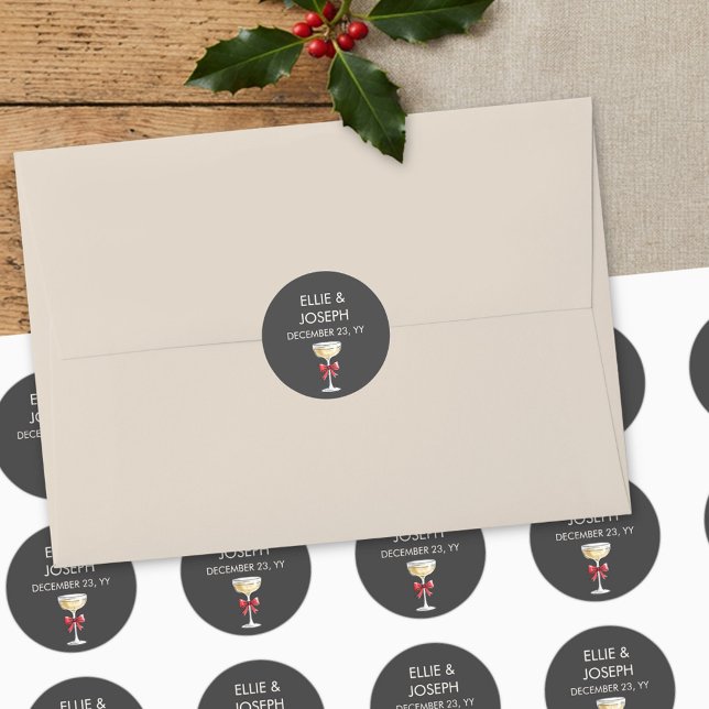 Whimsical Champagne Wedding Favour Classic Round Sticker (Favor stickers / envelope seals from Whimsical Champagne Tower Holiday wedding set by Darling & May)