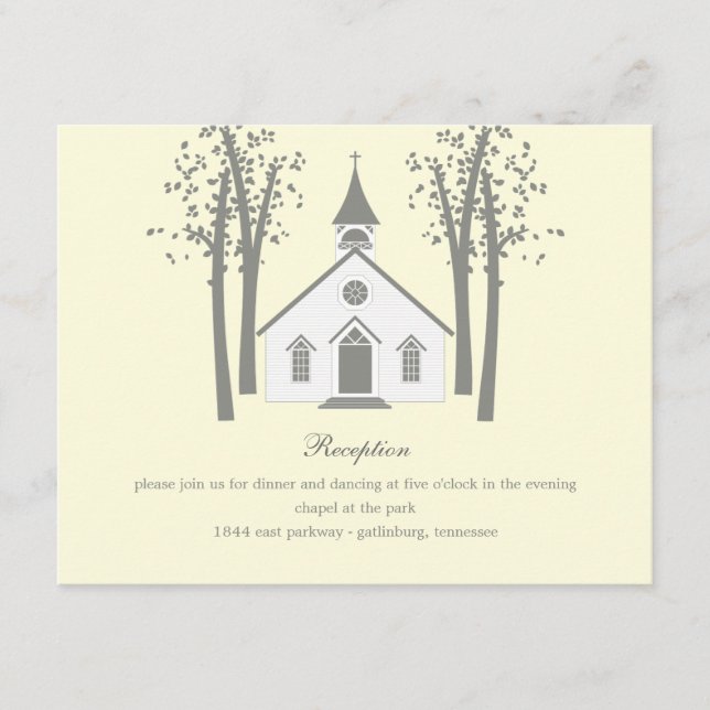 Whimsical Chapel Wedding Reception Enclosure Card (Front)