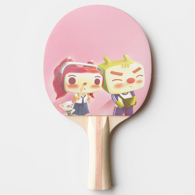 Whimsical Characters with Cat Ping Pong Paddle (Front)