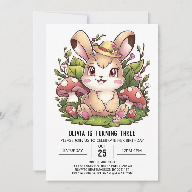 Whimsical Charming Bunny Digital Birthday Invitation (Front)