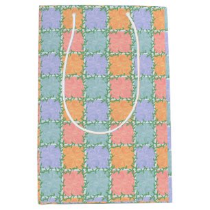 Whimsical Checkered Tile with Leafy Vines Medium Gift Bag