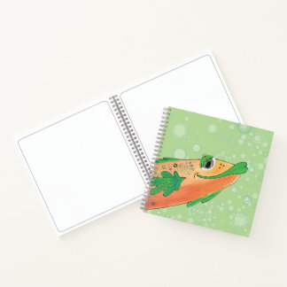 Whimsical Cheerful Fish Art in Orange and Green Notebook