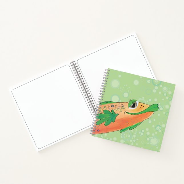 Whimsical Cheerful Fish Art in Orange and Green Notebook (Inside)