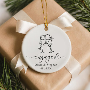 Whimsical Cheers Our First Christmas Engaged Ceramic Tree Decoration