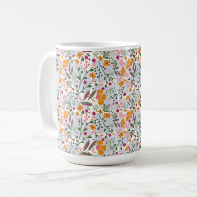 Whimsical Cheery and Colourful Flowers  Coffee Mug (Front Left)