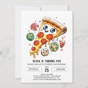 Whimsical Cheese Pizza Birthday Invitation