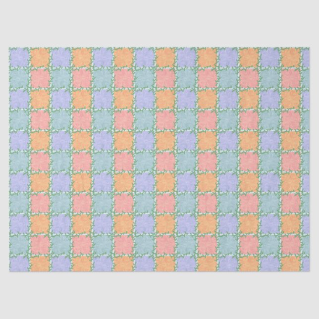 Whimsical Chequered Tile with Leafy Vines Tissue Paper (Front)